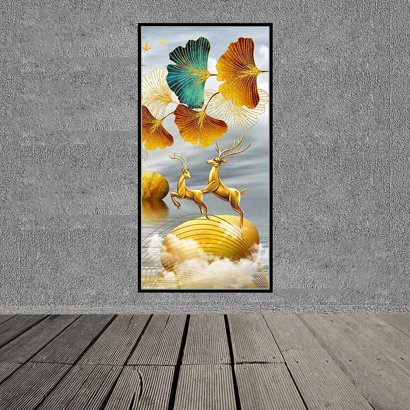 Tranh thuận buồm xuôi gió, đàn nai tài lộc trên những tảng đá phong thủy