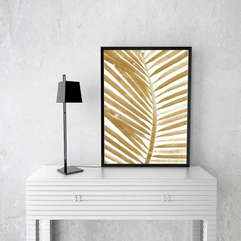 Tranh Scandinavian lá vàng gold, chữ legen, bọ hung và núi đồi trừu tượng