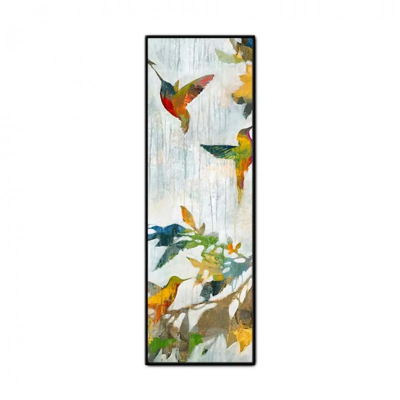 Tranh chim hút mật và hoa lá trừu tượng