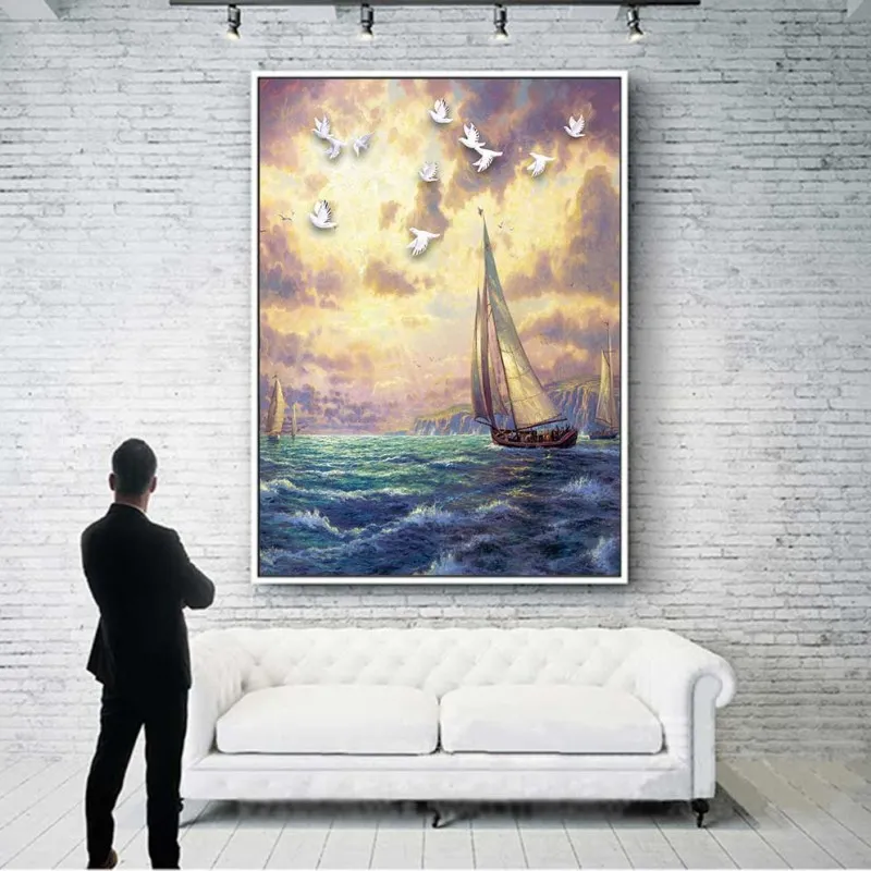 Tranh phong cảnh thành phố biển với cầu London và Tháp Big Ben