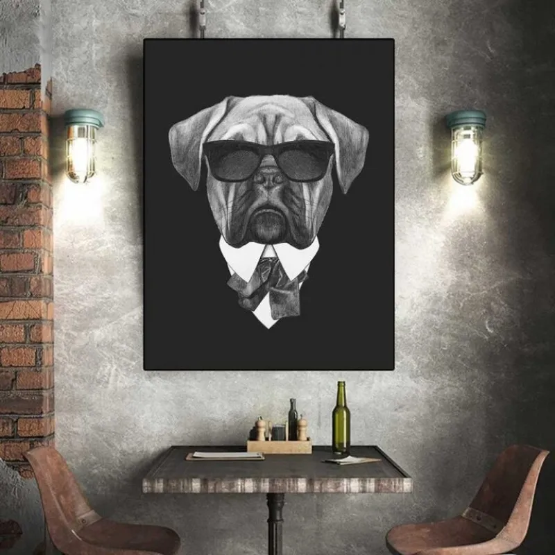 Tranh chó và mèo mặc vest