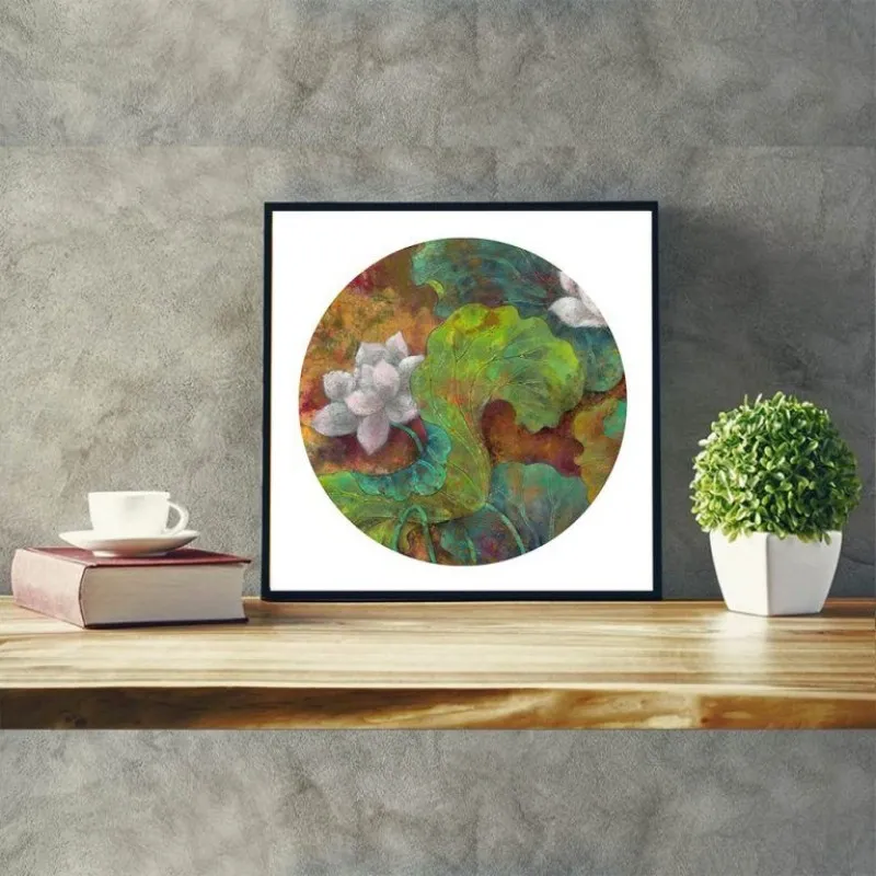 Tranh canvas hoa sen trắng theo phong cách màu phấn