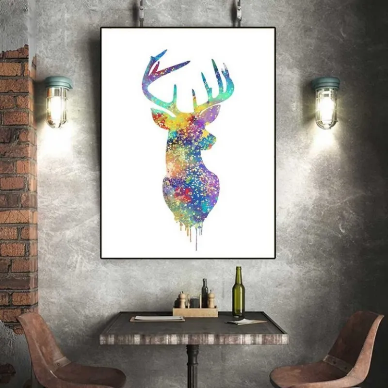 Tranh canvas hình đầu hươu, nai trừu tượng