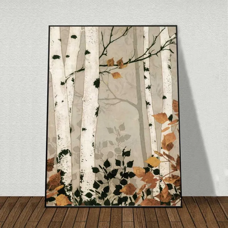 Tranh rừng cây lá vàng mùa thu trừu tượng