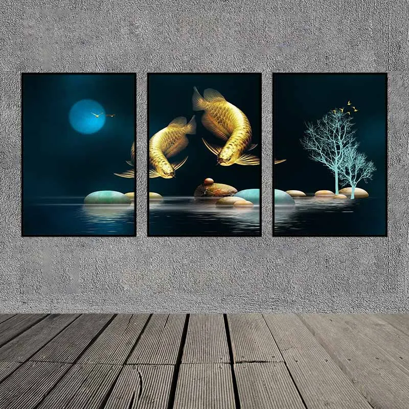 Tranh cá rồng Kim Long và những viên đá phong thủy