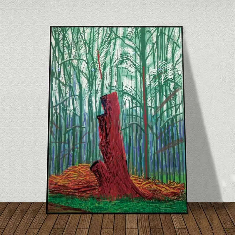 Tranh rừng cây và thân cây bị chặt ngang