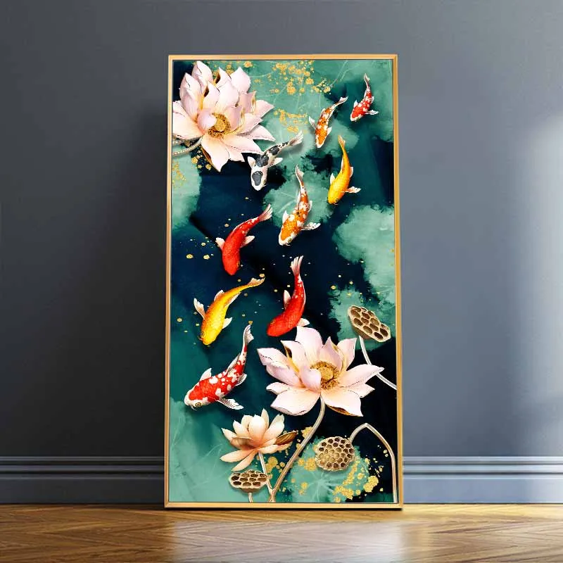 Tranh cá chép và hoa sen, tranh cửu ngư và lá sen vàng