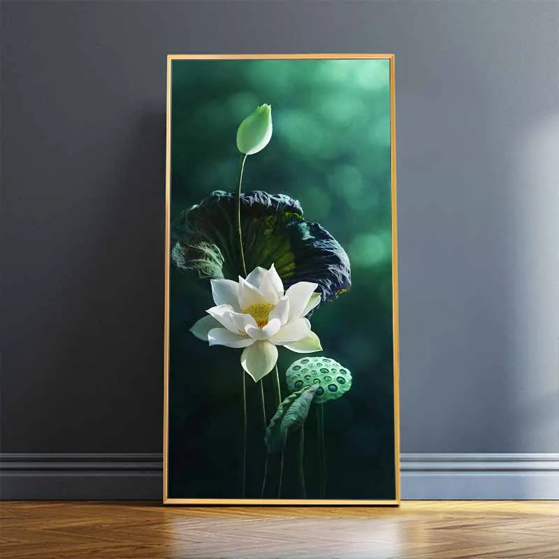 Tranh hoa sen trắng treo lối đi