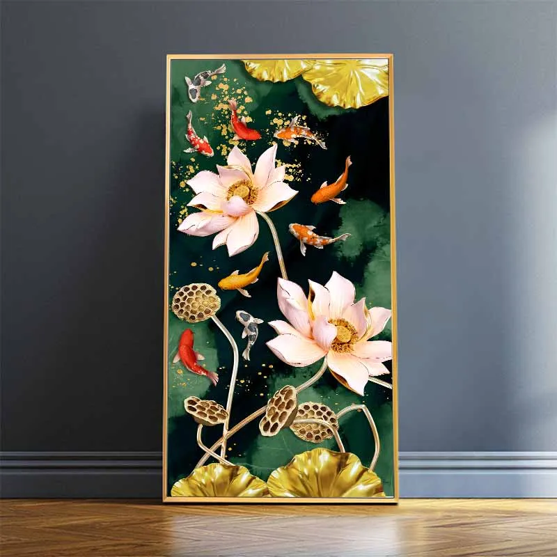 Tranh cá chép và hoa sen, tranh cửu ngư và lá sen vàng