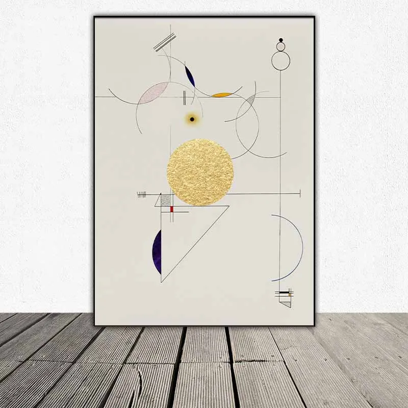 Tranh trừu tượng các khối hình học và hươu nai