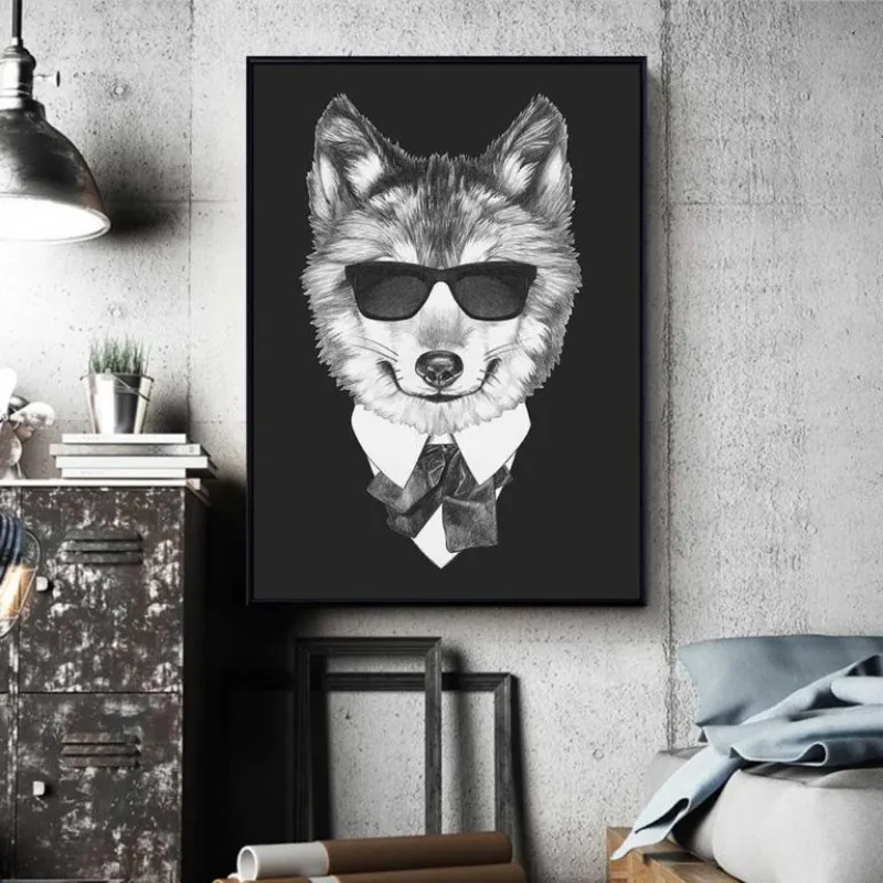 Tranh chó và mèo mặc vest