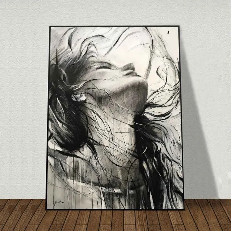 Tranh canvas chân dung cô gái đen trắng