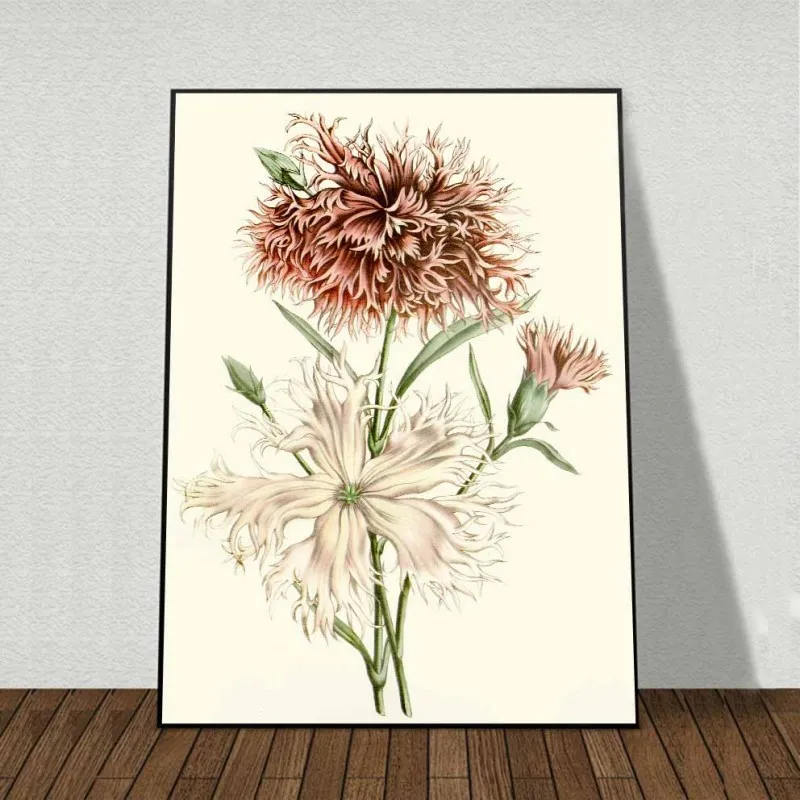 Tranh canvas lá Phong Nhật và hoa Cẩm Chướng Gấm