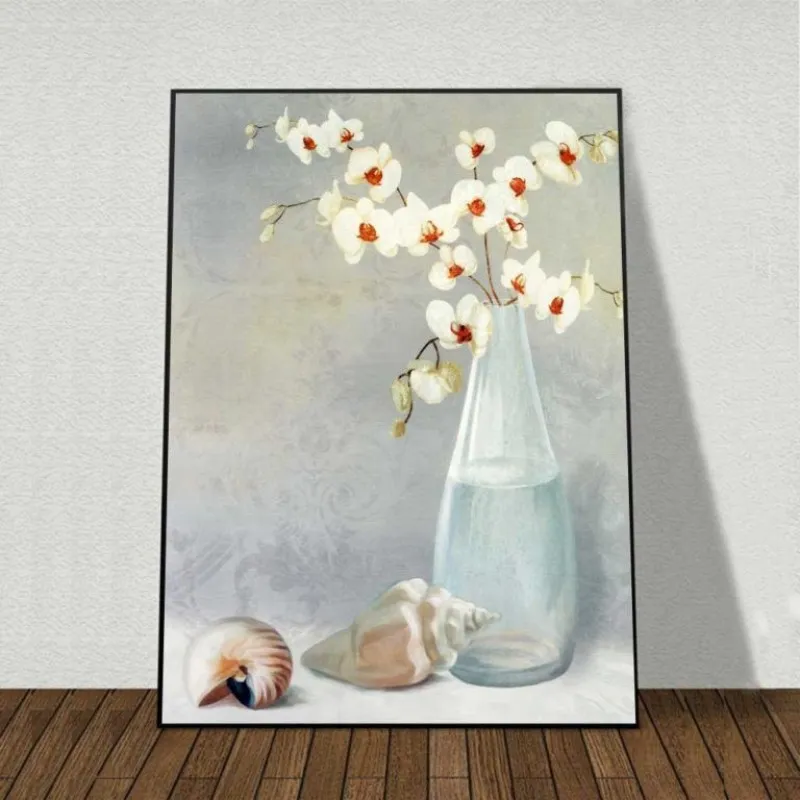 Tranh tĩnh vật bình hoa lan Hồ Điệp Mãn Thiên Hồng