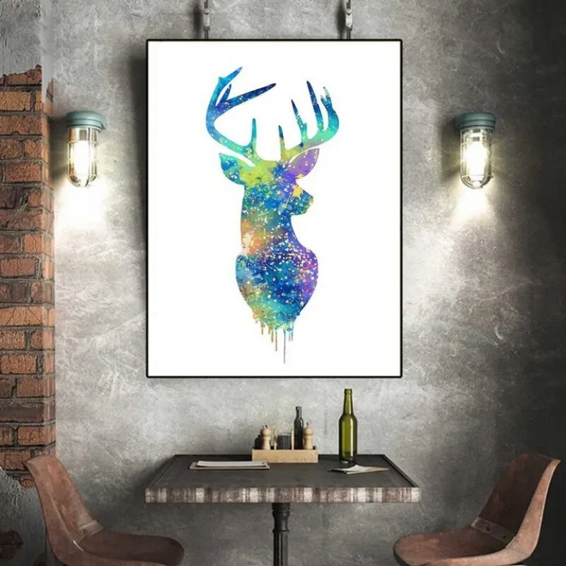 Tranh canvas hình đầu hươu, nai trừu tượng