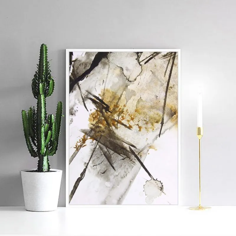 Tranh trừu tượng sắc hồng và vàng