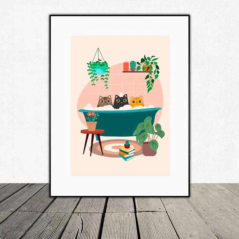 Tranh 3 chú mèo con dễ thương đang tắm