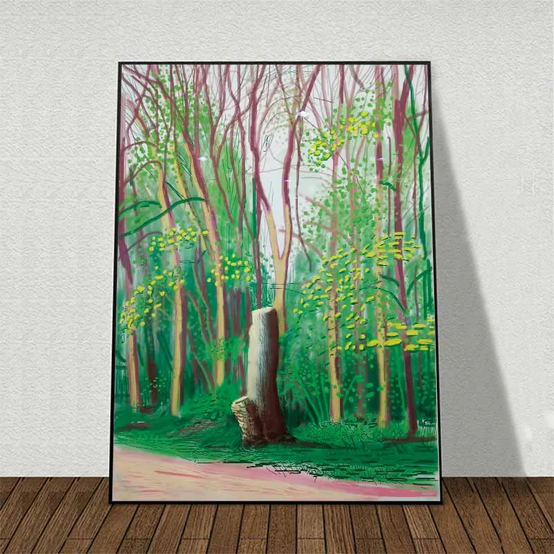 Tranh rừng cây và thân cây bị chặt ngang