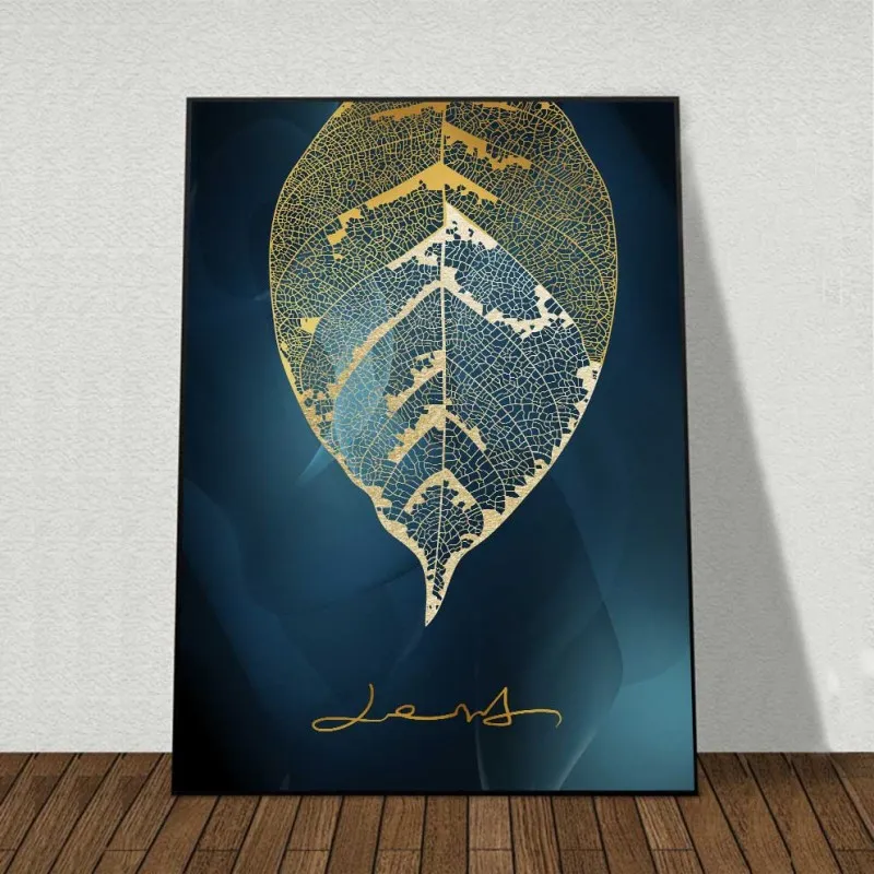 Tranh gân lá cây màu vàng gold trừu tượng