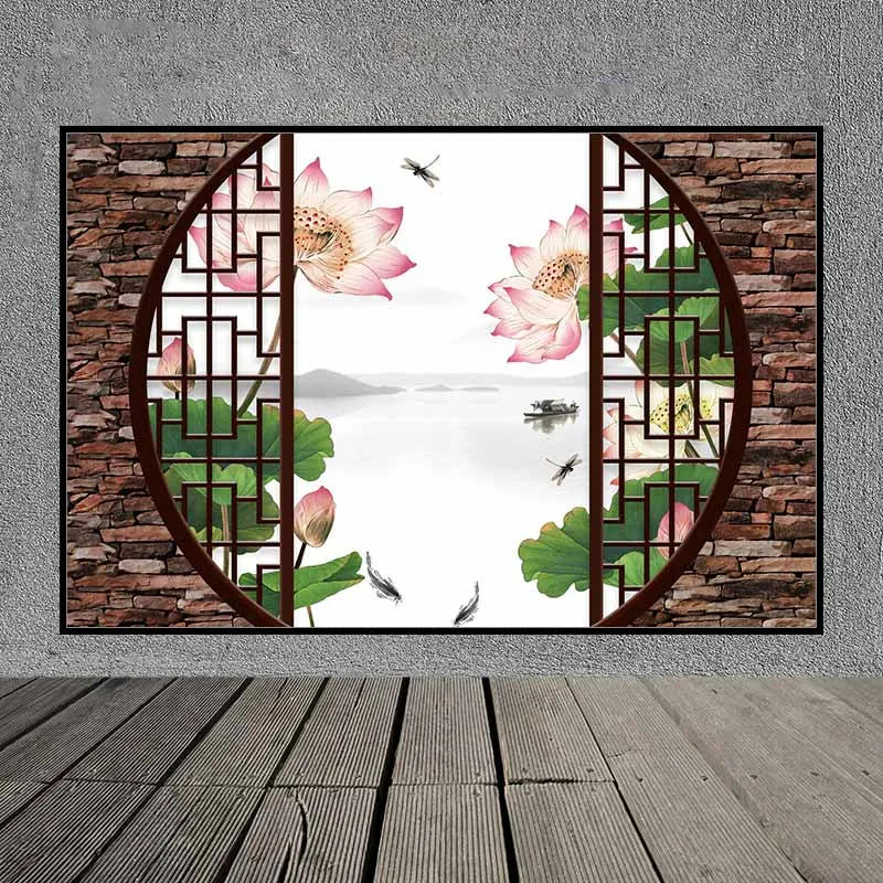 Tranh hoa sen hồng và cá chép