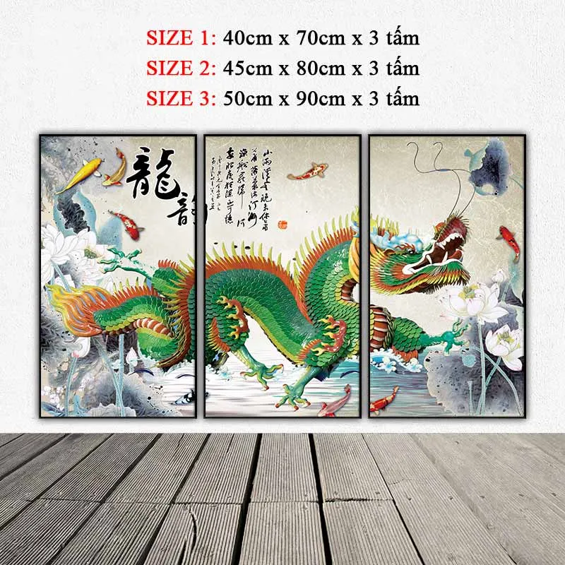 Tranh rồng xanh và đàn cá chép, cá chép hóa rồng