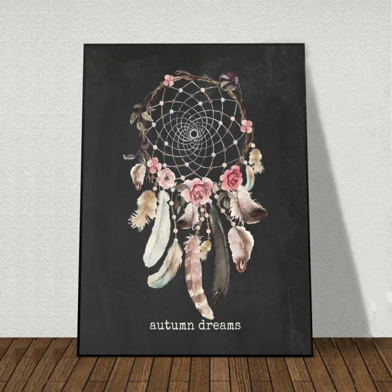 Tranh trừu tượng chủ đề mùa thu với những chiếc lông chim và vòng hoa