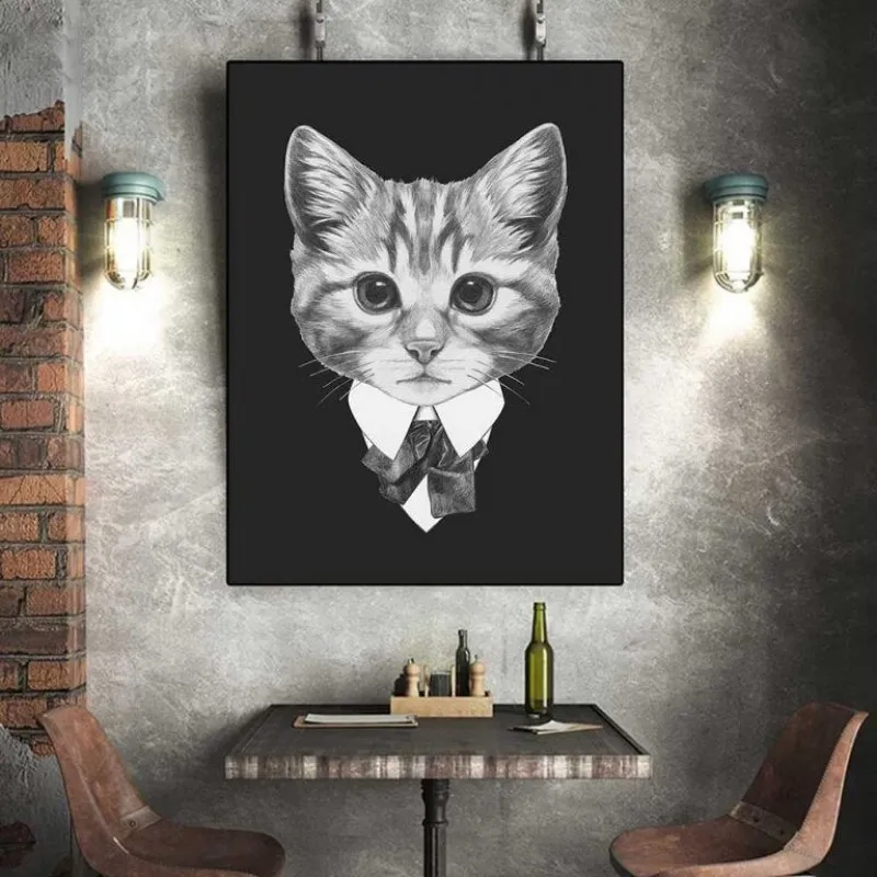 Tranh chó và mèo mặc vest