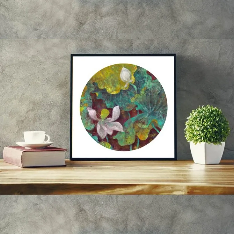 Tranh canvas hoa sen trắng theo phong cách màu phấn