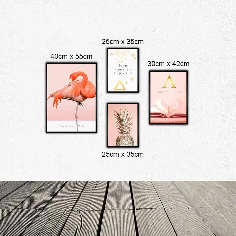 Tranh chim hồng hạc quả dứa vàng và bình hoa