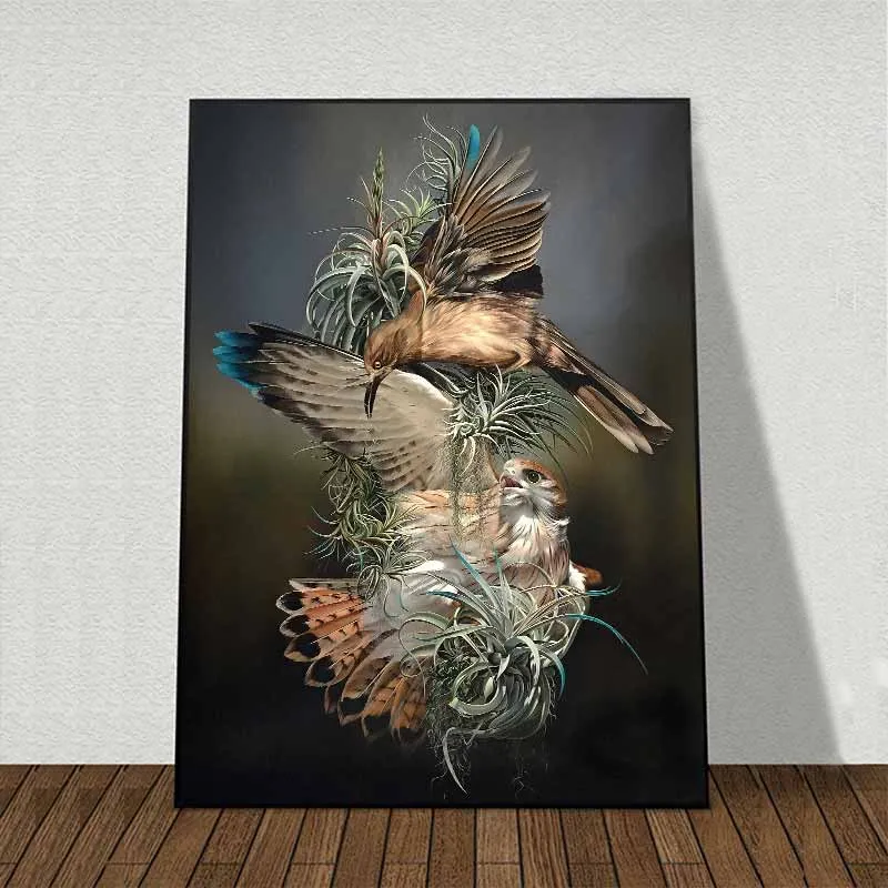 Tranh gia đình chim chiến đấu bảo vệ tổ
