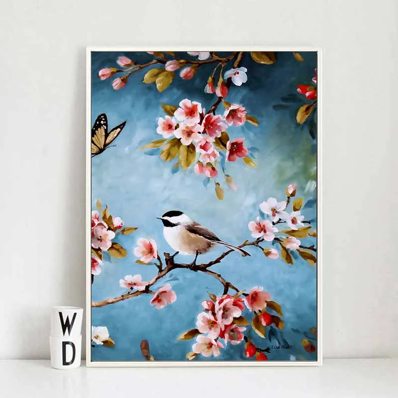 Tranh hoa Anh đào với chim và bướm