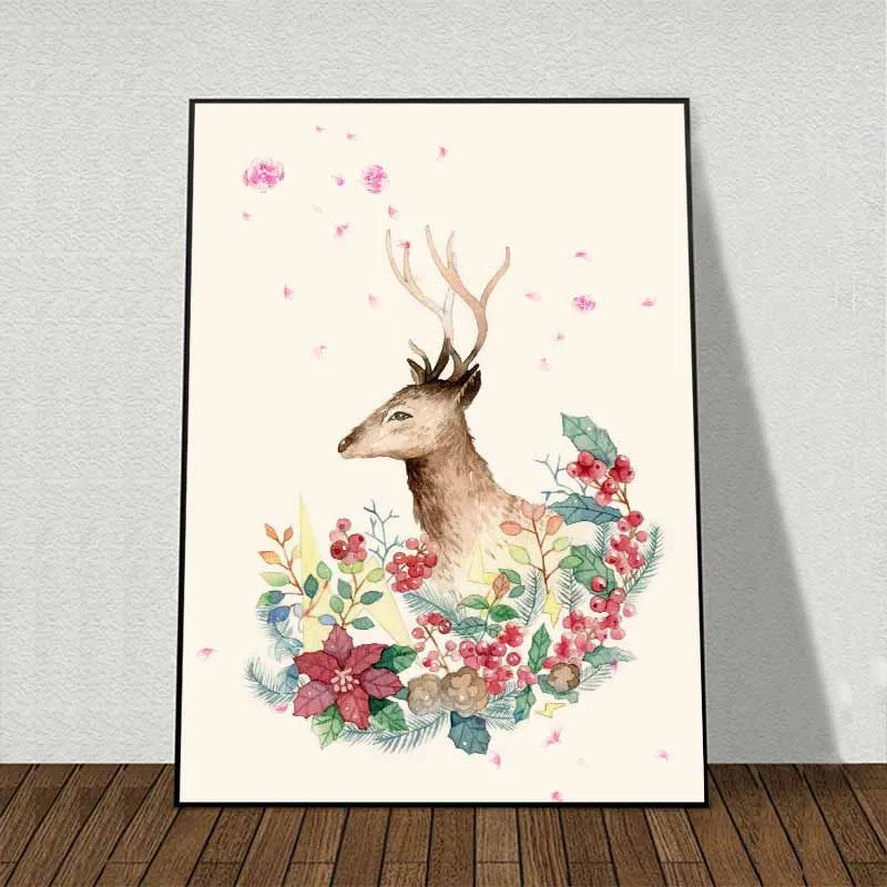 Tranh Nai trừu tượng và vòng hoa hồng quanh cổ