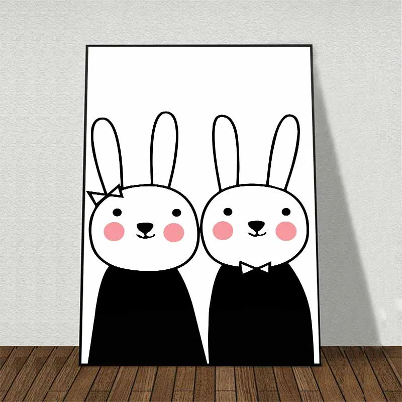 Tranh Scandinavian gấu Bắc cực và thỏ dễ thương