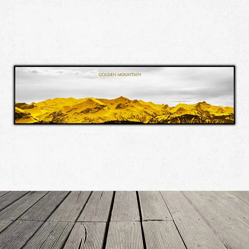 Tranh phong cảnh đồi núi vàng kết hợp chữ Golden Mountain