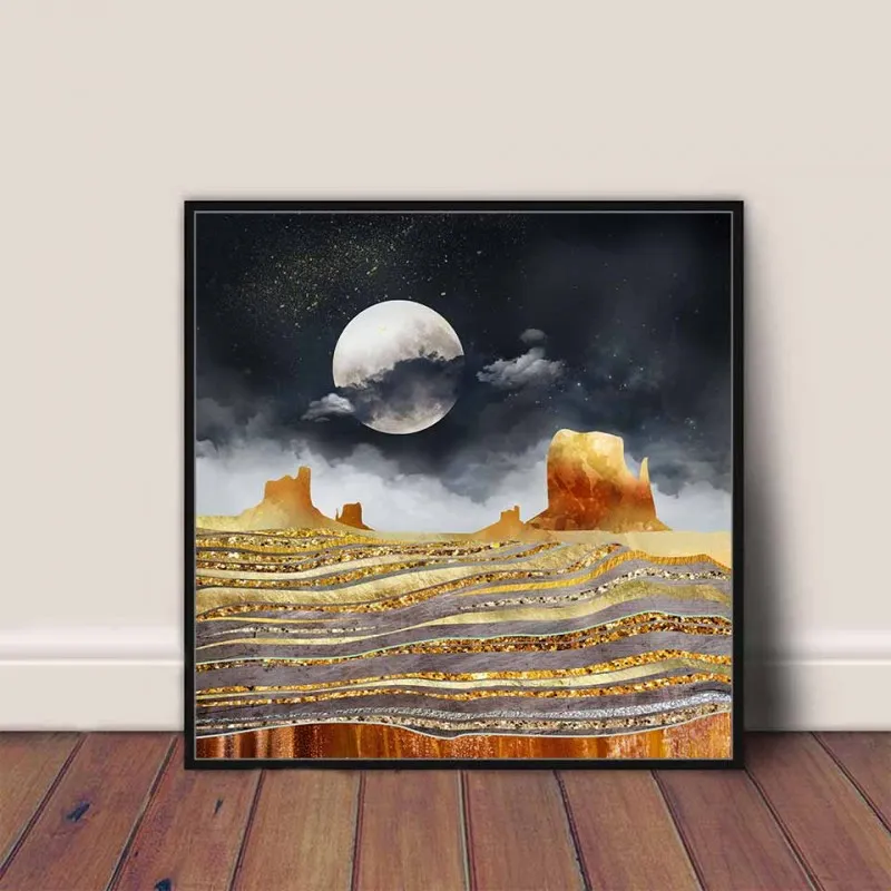 Tranh phong cảnh mặt trăng trên ngọn núi trừu tượng