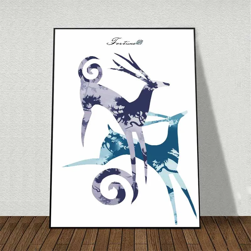 Tranh Nai, Hươu cao cổ cách điệu và cây nhiều màu trừu tượng