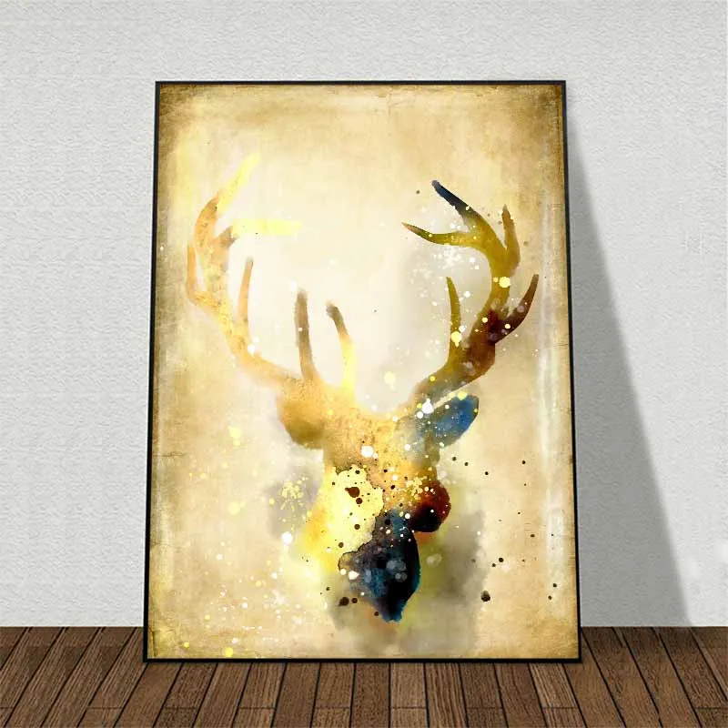 Tranh trừu tượng đầu hươu nai theo phong cách màu nước