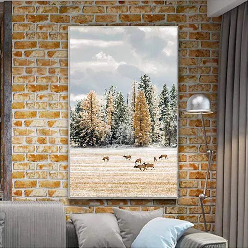 Tranh Rừng Cây và Đàn Nai