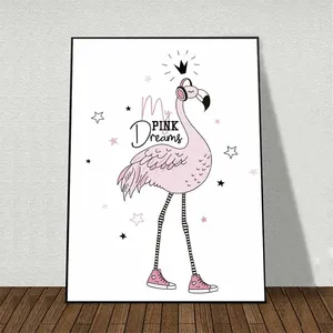 Tranh cô gái váy hồng, xe vespa, chim hồng hạc  và con kỳ lân Unicorn