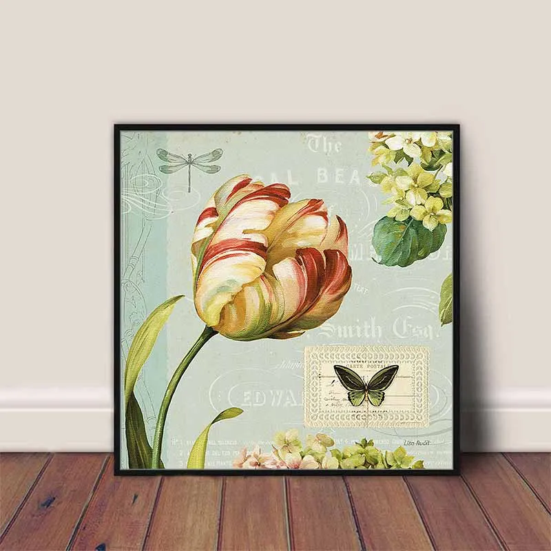 Tranh hoa tulip, chuồn chuồn và bướm