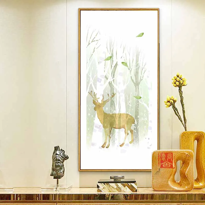 Tranh Hươu Nai trừu tượng trong rừng cây mùa đông