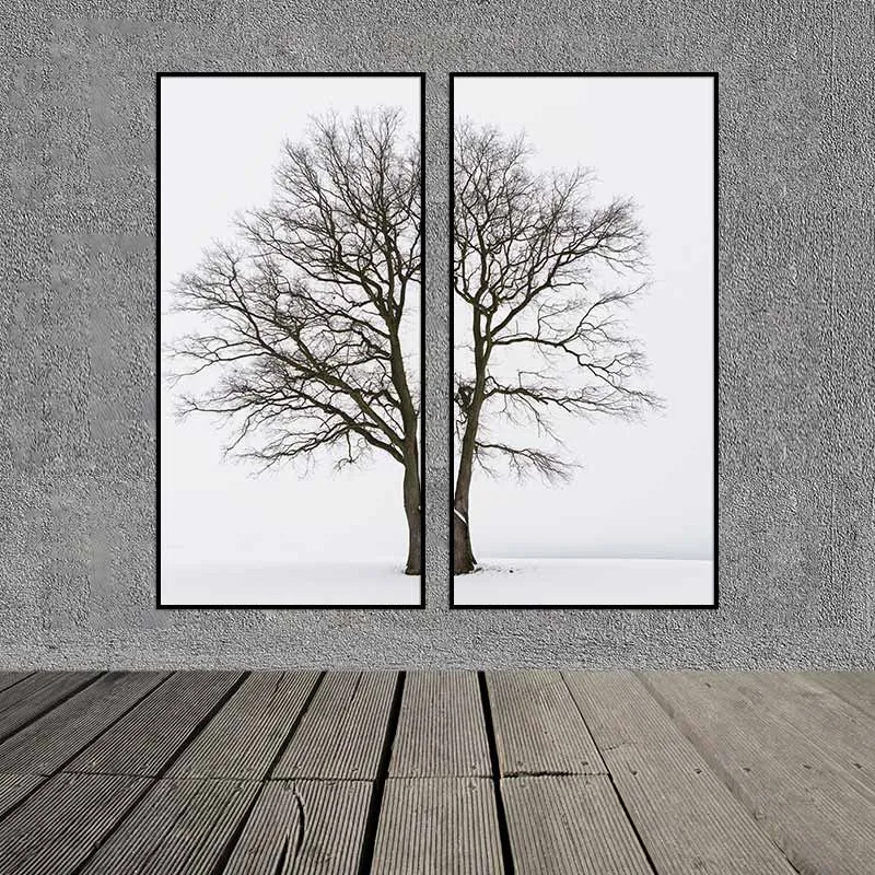 Tranh Bắc Âu Scandinavian cây khô trên tuyết