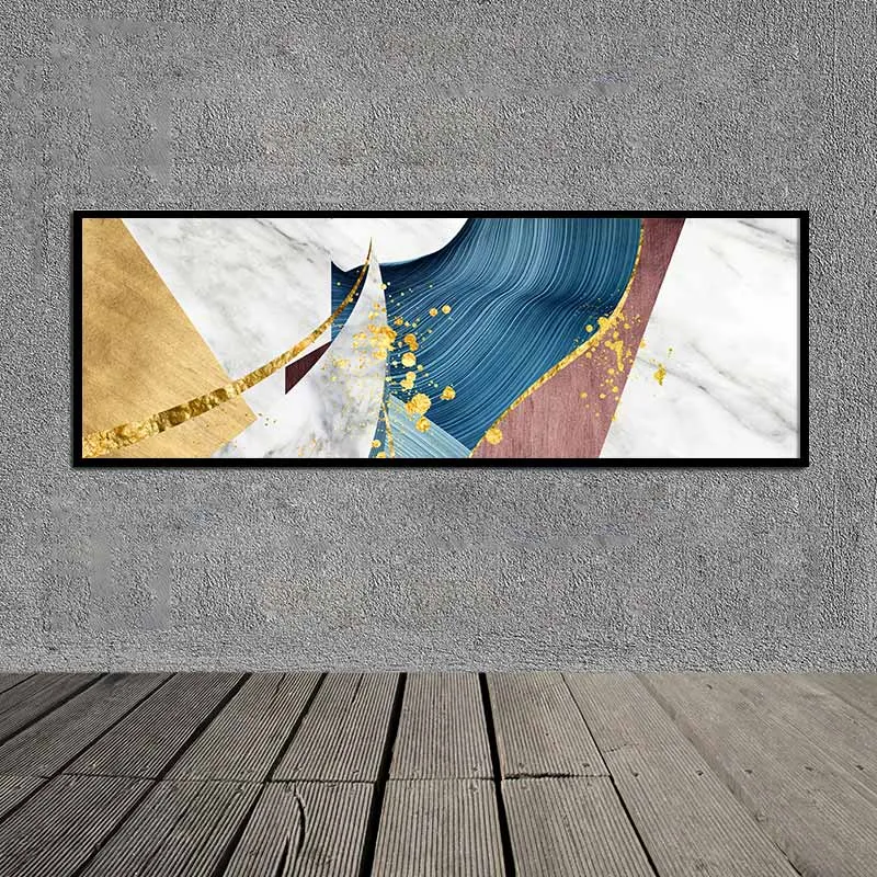 Tranh trừu tượng các khối hình học sắc vàng, xanh nước biển và nâu