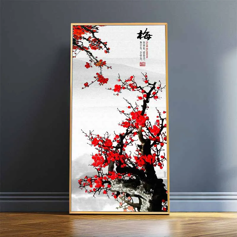 Tranh Đào Lan Trúc Cúc kết hợp chữ