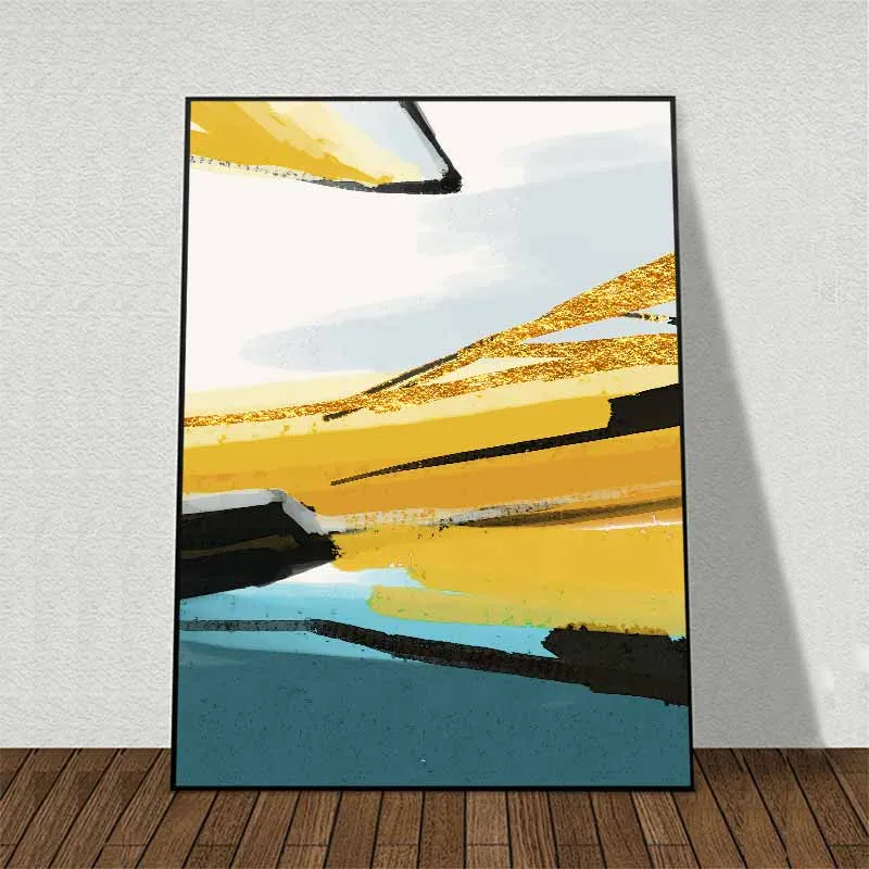 Tranh trừu tượng sắc vàng và xanh