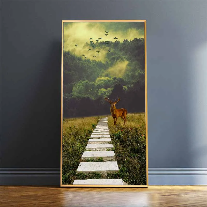 Tranh phong cảnh rừng và nai