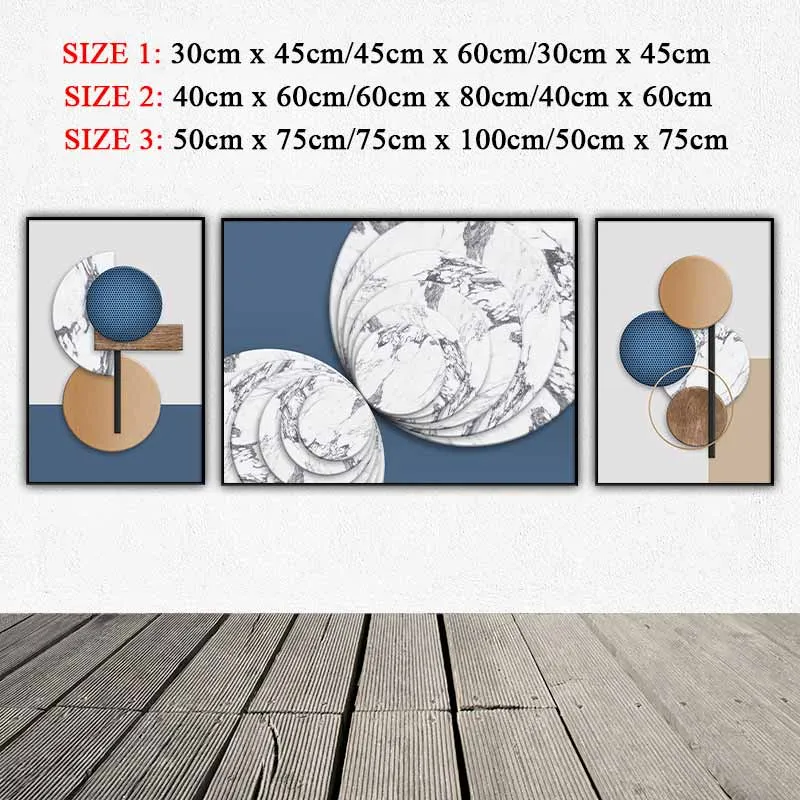 Tranh trừu tượng các khối hình học vòng tròn màu xanh và màu nâu