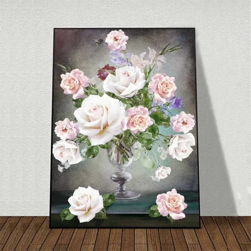Tranh tĩnh vật hoa hồng trắng