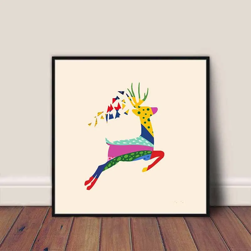 Tranh Nai và cây trừu tượng nhiều màu sắc