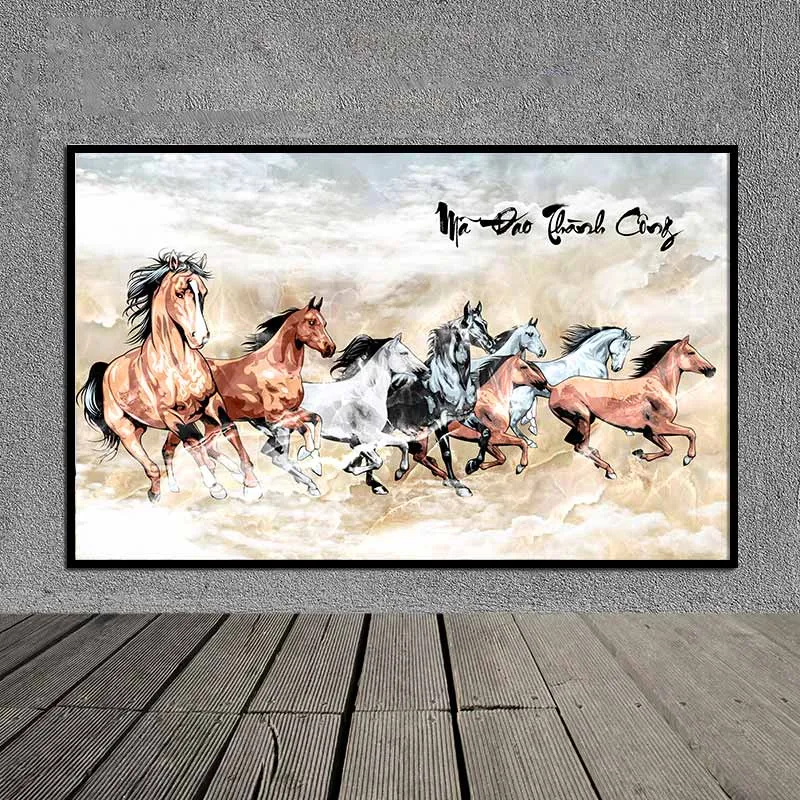 tranh canvas 8 con ngựa Mã Đáo Thành Công